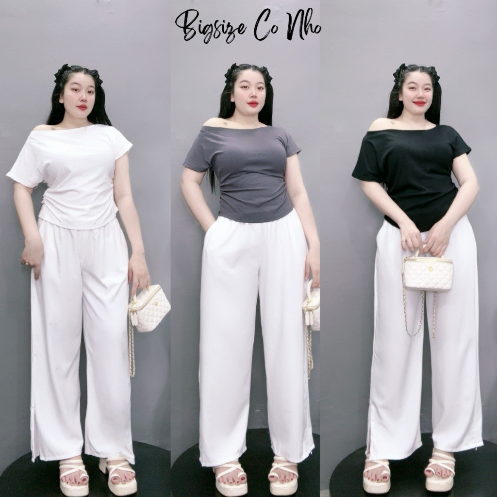 Áo thun bigsize nữ tay ngắn trễ vai một bên vạt bầu nhún eo chất vải gân tăm co giãn thoải mái- G215