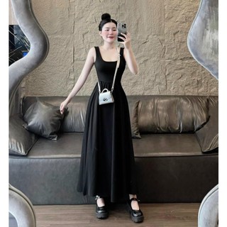 Đầm maxi xoè hai dây thân trên thun co giãn lưng đan dây tùng xoè vải lụa xéo dày dặn chuẩn shop siêu đẹp