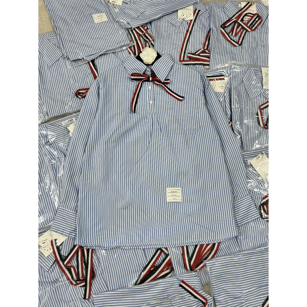 Áo Sơ Mi Unisex , Áo Sơ Mi From Rộng Họa Tiết Kẻ Sọc Thắt Nơ Cao Cấp | BigBuy360 - bigbuy360.vn