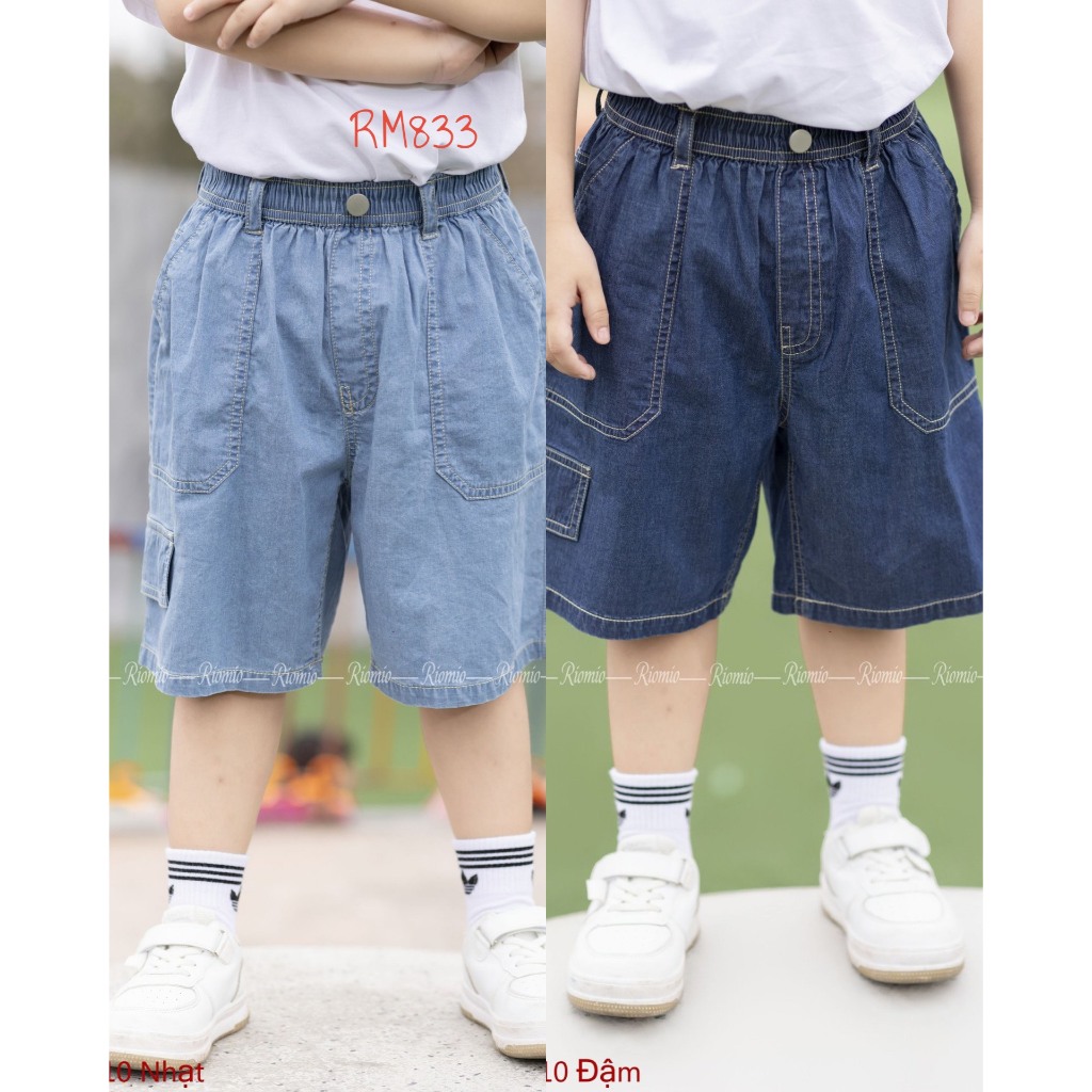 Quần short jean bé trai RIOMIO size 20-42kg, túi ốp style Hàn Quốc, chất jean USA mềm không phai màu RM833