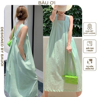 Đầm váy bầu maxi đi biển dáng suông dài chất mềm mát v798 - váy bầu 2 dây dáng dài chất mềm mát