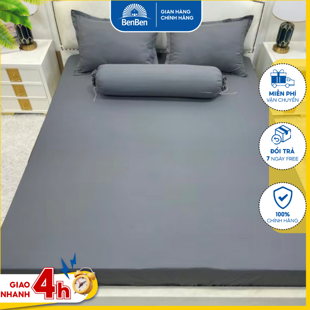 Bộ ga giường thun lạnh 4 món, gồm ga bọc nệm vỏ gối nằm và vỏ ôm, chất vải thun hàn quốc dày mịn mát Ben Ben benbenshop
