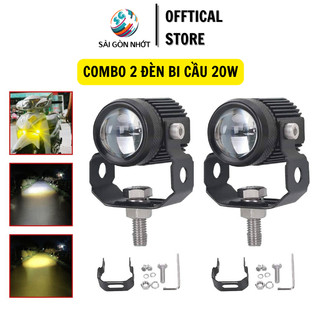 Đèn bi cầu mini, đèn led trợ sáng, 2 chế độ màu cos vàng pha trắng cho xe máy xe điện xe ôtô