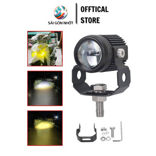 Đèn bi cầu mini, đèn led trợ sáng, 2 chế độ màu cos vàng pha trắng cho xe máy xe điện xe ôtô
