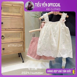 Quần áo trẻ em, quần áo hè bé gái, áo 2 dây và quần thô hồng cho bé 11-27kg s1284 | tiểu yến kid
