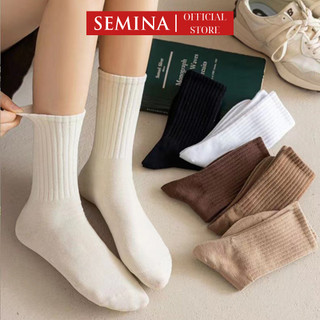 Tất Vớ cao cổ trơn SEMINA vớ nam nữ cổ cao họa tiết basic vớ nữ cổ cao nhiều màu đơn giản TN01