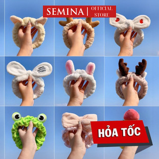 Băng đô rửa mặt SEMINA bờm tóc turban dễ thương cute tai thỏ mèo vải nhung nơ BD