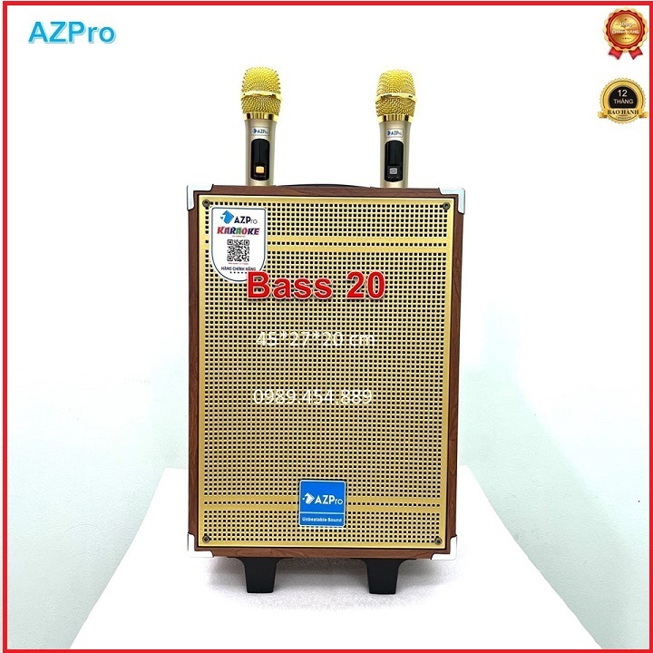 Loa kéo Bluetooth chính hãng AZPRO,AZ-V9-V11-12,Mẫu mới nhất Bass 20~30 thùng gỗ cao cấp, Tặng  2 mic không dây