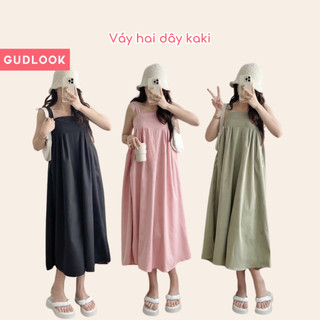 Váy Babydoll 2 Dây Kaki GUDLOOK Dáng Suông Rộng Nữ Tính