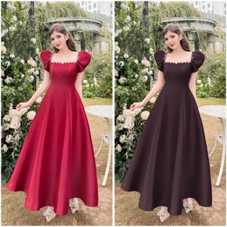 ĐẦM CỔ U TAY BƯỚM ĐÍNH ĐÁ LÁ LẤP LÁNH