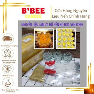 Combo 51: Nguyên liệu làm 24 ly nến/đèn bơ an toàn không độc hại, ly hoa sen nở 30ml B'Bee