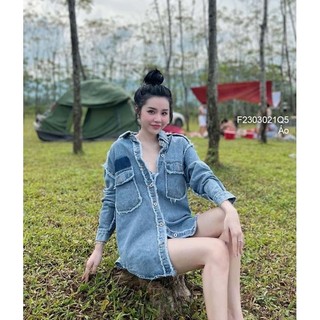 [Maysstore2020] Áo sơ mi jean tay dài loang màu chữ 2203