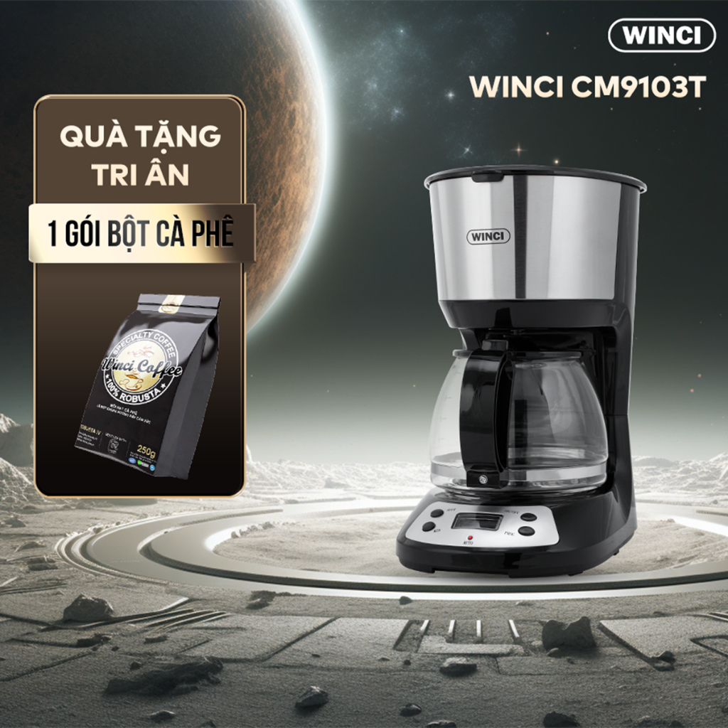 Máy Pha Cà Phê Nhỏ Giọt Winci CM9103T, Dung Tích 1.25L, Bảo hành 01 năm.