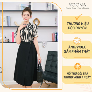 Áo thiết kế cổ tròn 2 lá cổ cách điệu tay cộc họa tiết chất chifon mix kim tuyến YOONA - NH2S299