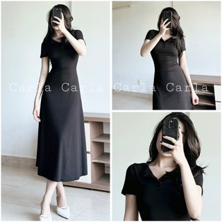 Váy Thun Gân Body Cộc Tay Dáng Dài, Váy Body Dáng Xòe Nhẹ Chất Thun Mát