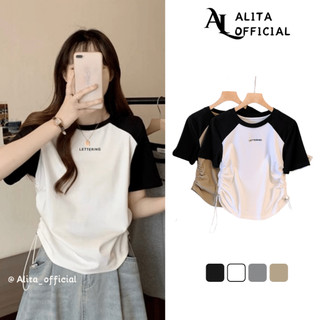 Áo thun nữ babby tee cổ tròn ngắn tay rút dây 2 bên phối chữ LETTERING chất thun tăm co giãn Alita AC05