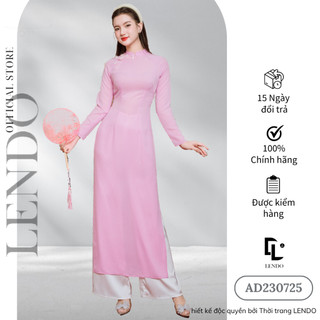 Áo Dài Truyền Thống LENDO AD230725 Cổ 3 Phân Tay Dài Đính Hoa Cúc Họa Mi Lụa