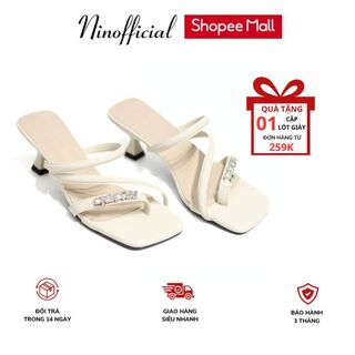 Sandal cao gót mũi vuông Ninshoes xỏ ngón quai mảnh cao 3p chất da mềm siêu êm chân