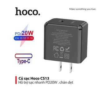 Củ sạc nhanh pd20w hoco cs13 chân dẹt 1 cổng type-c hỗ trợ qc3.0 chất liệu cao cấp