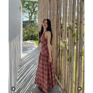 ĐẦM MAXI CARO CỔ YẾM HỞ LƯNG