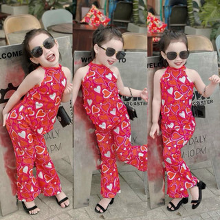 Set áo cổ yếm quần loe siêu cưng bé gái 2 màu
