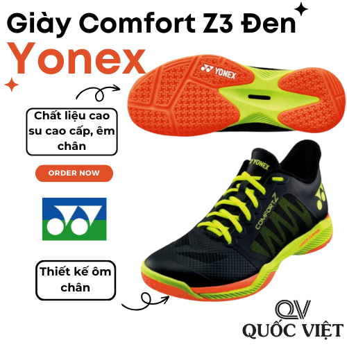 Giày cầu lông Yonex Comfort Z3 đen 2022 chính hãng Quốc Việt Badminton dễ chịu thoải mái, di chuyển nhẹ nhàng