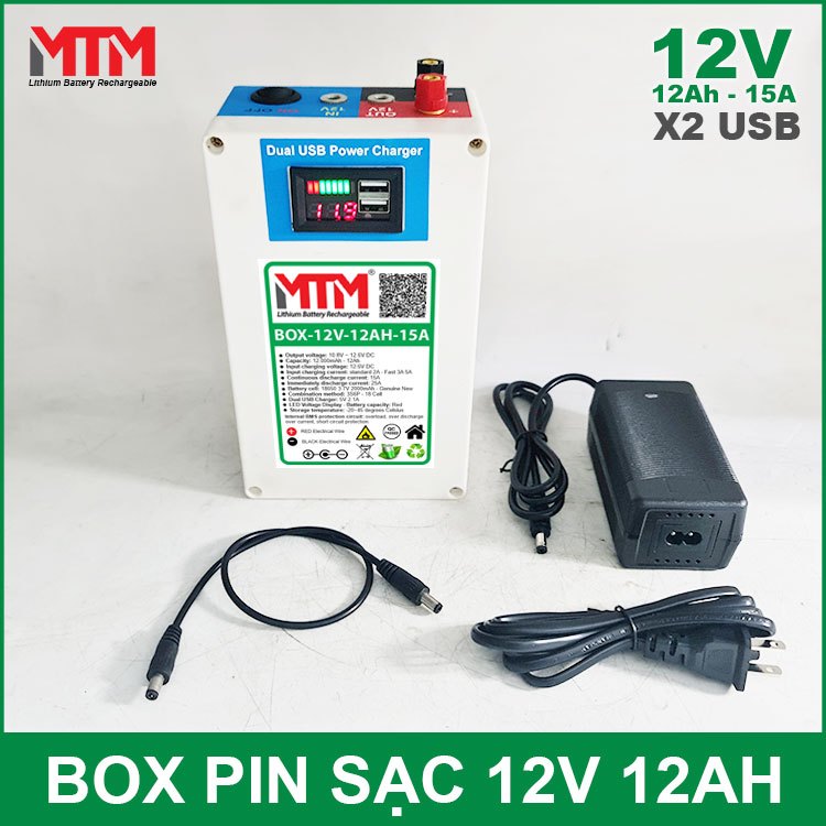 Box pin lithium 12V 12Ah 15A cổng USB