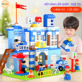Bộ lắp ráp mô hình sở cảnh sát - đồ chơi lắp ghép trạm cứu hỏa size to, đồ chơi trí tuệ toptoy building block