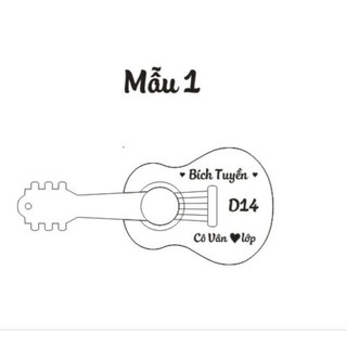 Combo 50 móc khóa đàn guitar bằng gỗ có khắc tên