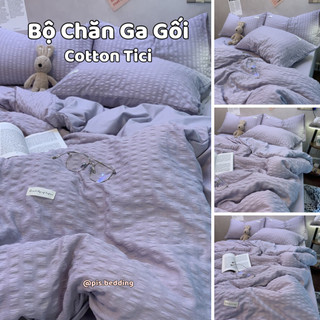 Bộ chăn ga gối cotton tici kẻ dúm 4 món - pis.bedding