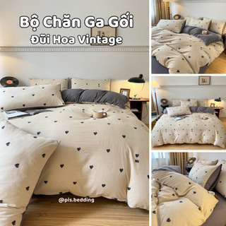 Bộ chăn ga gối đũi hoa - set 4 món - pis.bedding