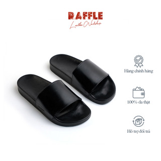 Dép Da Nam Raffle Basic Slippers- Black Da Bò Thật Đế Cao Su Chống Trơn Trượt