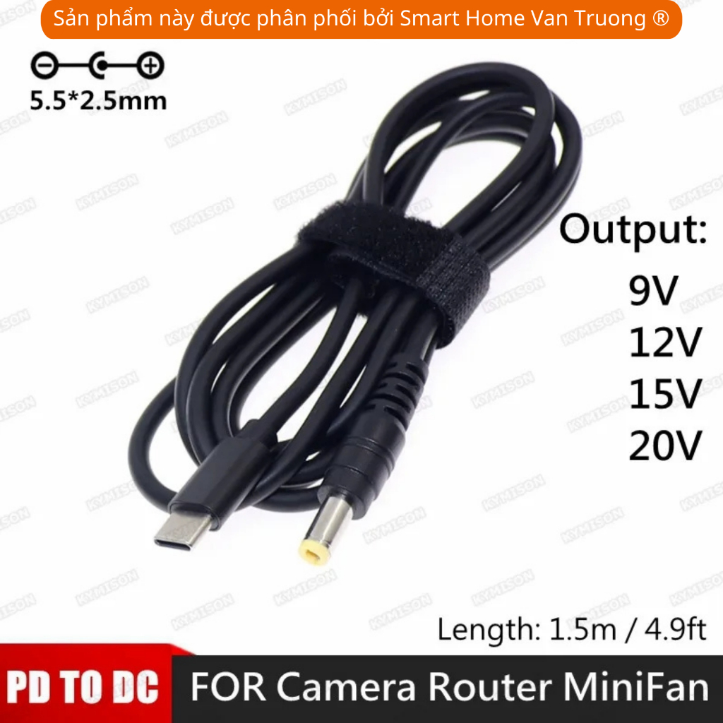 Cáp TYPE C PD 12V cho quạt điện, máy hút bụi, máy bơm lốp xe ô tô