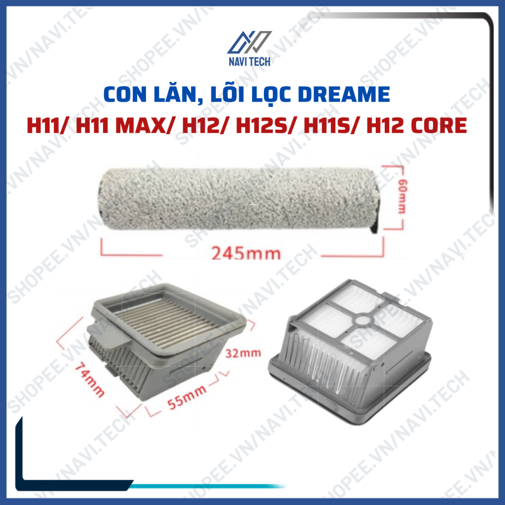 Phụ kiện dreame h11,h11 max,h12,h12s,h12 core, h11s con lăn lau nhà, lõi lọc máy hút bụi không dây cầm tay kiêm lau nhà