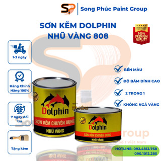 [Tặng Cọ] Sơn Kẽm Dolphin Màu Nhũ Vàng 808 [ Lon 200g, 400g, 800g ] Sơn Nhũ, Sơn Nhũ Vàng.