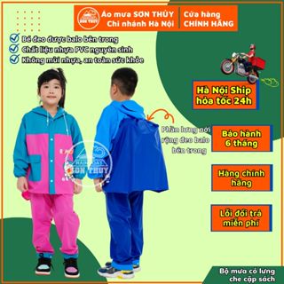 Áo mưa bộ cho bé đi học đeo balo - Bộ áo mưa trẻ em Sơn Thủy - Áo mưa bộ bé trai bé gái đi học đeo cặp sách