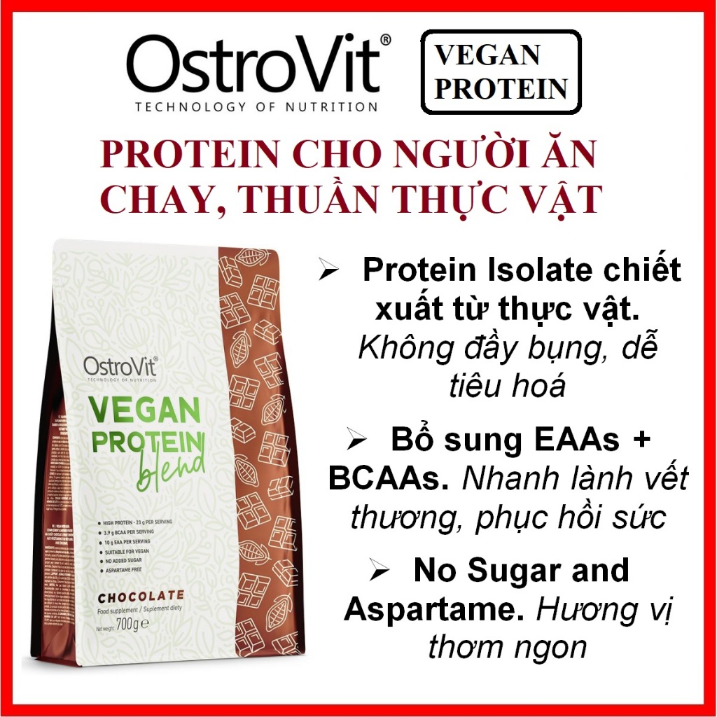 Ostrovit Vegan Protein 700g – Protein Isolate thuần chay, thuần thực vật, không gây đầy bụng, phù hợp mọi đối tượng