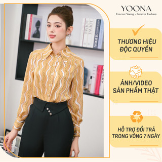 Áo sơ mi thiết kế tay dài bồng nhẹ vân sọc họa tiết xích sang chảnh chất tằm cao cấp YOONA - NH4S251