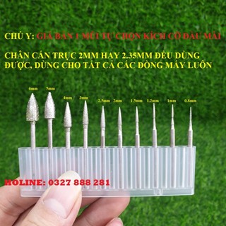 Mũi mài kim cương đầu nhọn mịn trục 2.35mm 2mm mũi mài mạch điện tử - mũi mài khắc đá ngọc