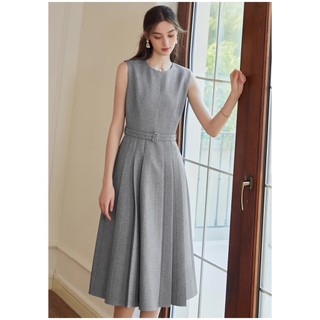 Combo áo vest đầm công sở cổ tròn không tay màu xám trơn công sở