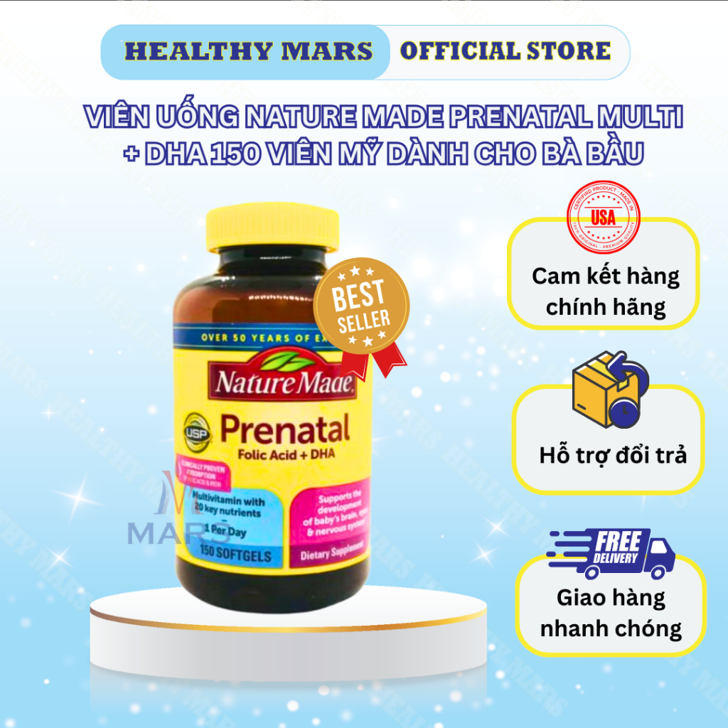 VIÊN UỐNG NATURE MADE PRENATAL MULTI + DHA 150 VIÊN UỐNG MỸ DÀNH CHO BÀ BẦU