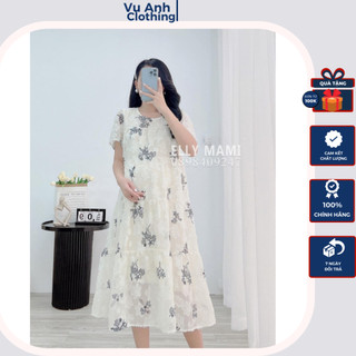 Đầm bầu babydoll hoa nhí , váy bầu dáng dài thiết kế họa tiết hoa siêu xinh