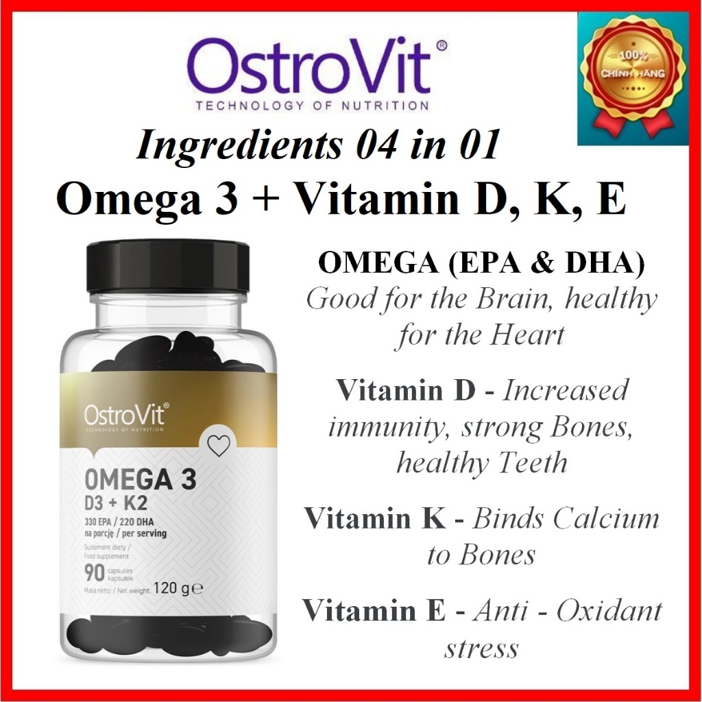 Combo Ostrovit Omega 3 D3 K2 90v Chính hãng – Bổ sung dinh dưỡng toàn diện, cải thiện Trí Não, khoẻ Tim, chắc xương