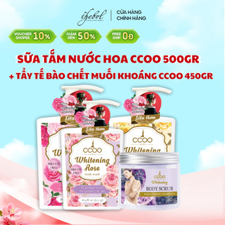 Combo Sữa tắm Thebol CCOO hương nước hoa thơm lâu 500gr + Tẩy tế bào chết muối khoáng hương nước hoa CCOO 450gr