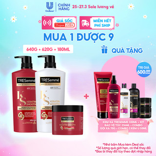 Combo Gội 640g, Xả 620g & Ủ 180ml Tresemme Keratin Smooth Với Dầu Dưỡng Tóc Argan & Keratin Vào Nếp Suôn Mượt