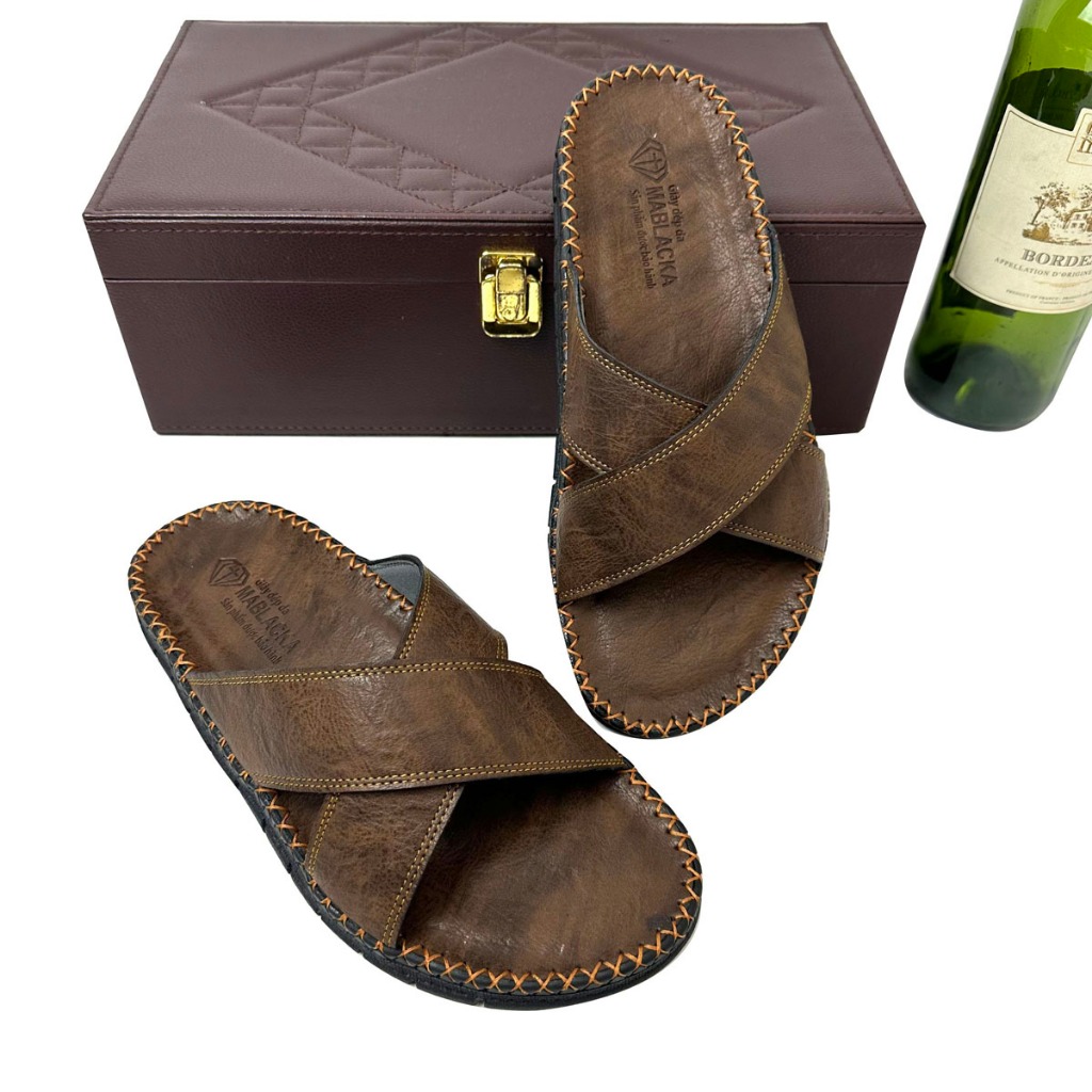 Dép tông nam da bò quai dép thời trang đế cao su đúc nguyên khối N408