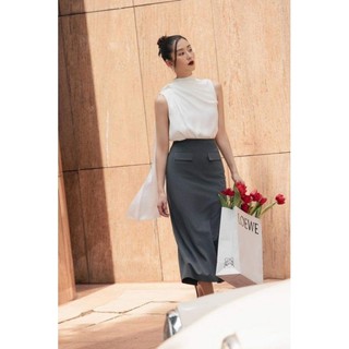 Sơ mi sát nách màu trắng nơ lưng huong boutique - hbsm1128