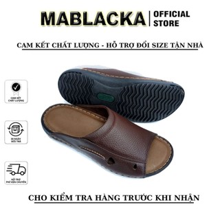 Dép nam trung niên da bò quai ngang đẹp cao cấp,đế cao su cao 3cm MABLACKA - D99