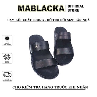 Dép nam da 2 quai quai ngang đẹp thời trang cao cấp Thiên Ân màu Đen D76