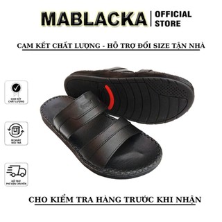 Dép nam da quai ngang đẹp thời trang cao cấp MABLACKA màu Đen D73